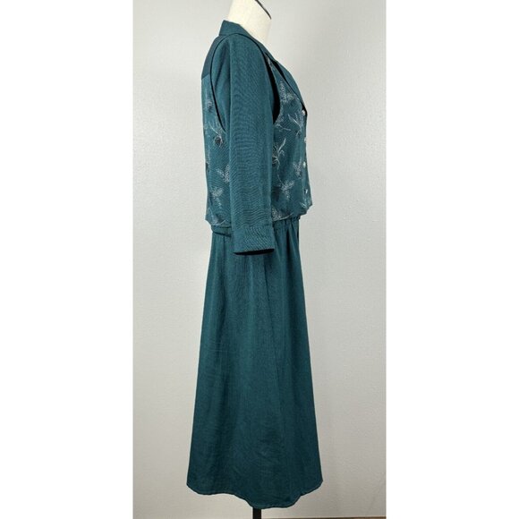 Miss Dorby Womens Size 10 Green 2 Pc Set Collared Vest Dress Padded Shoulders - Picture 4 of 16
